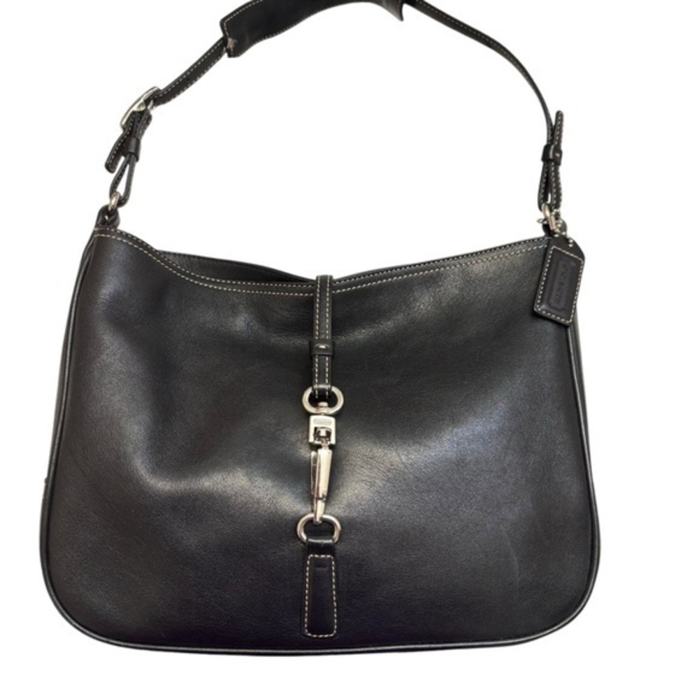 Coach 7751 vintage black leather Hampton clip shoulder bag